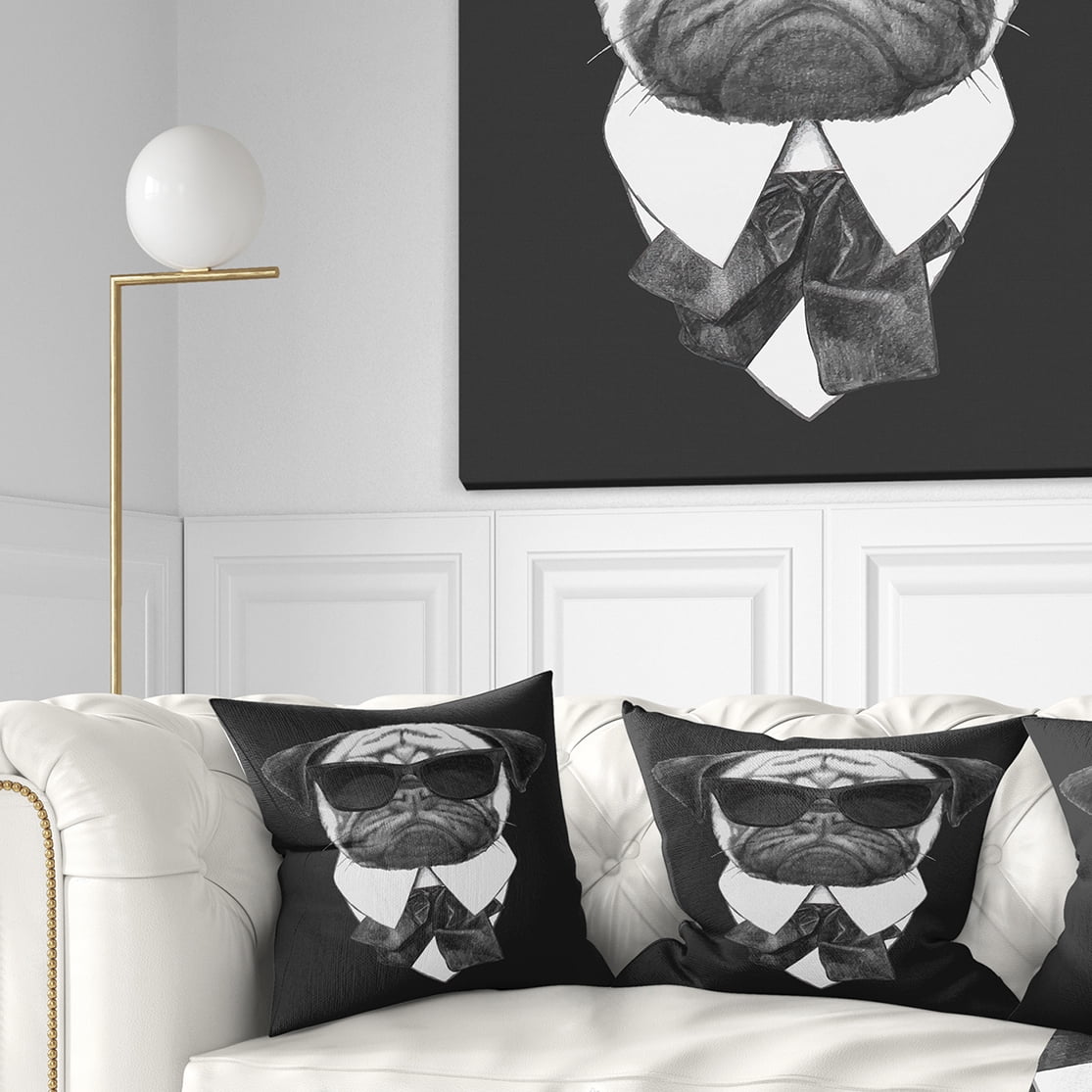 Designart Funny Dog with Black Glasses - Animal Throw Pillow - 16x16
