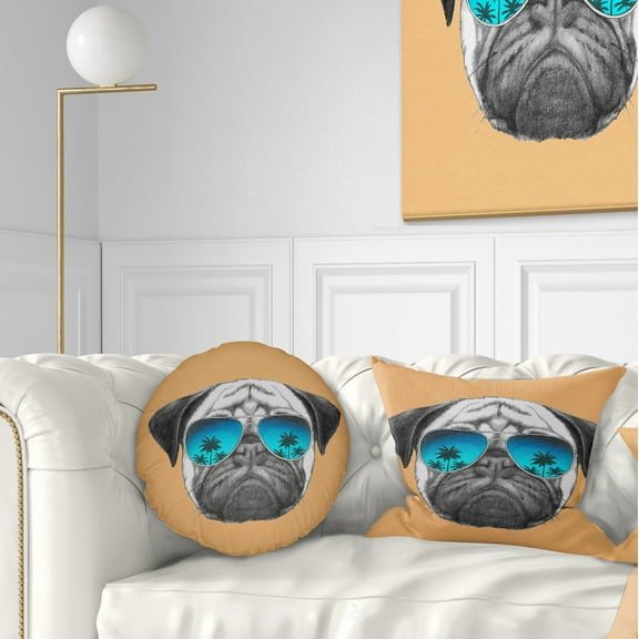 Designart Funny Dog with Blue Glasses - Animal Throw Pillow - 12x20