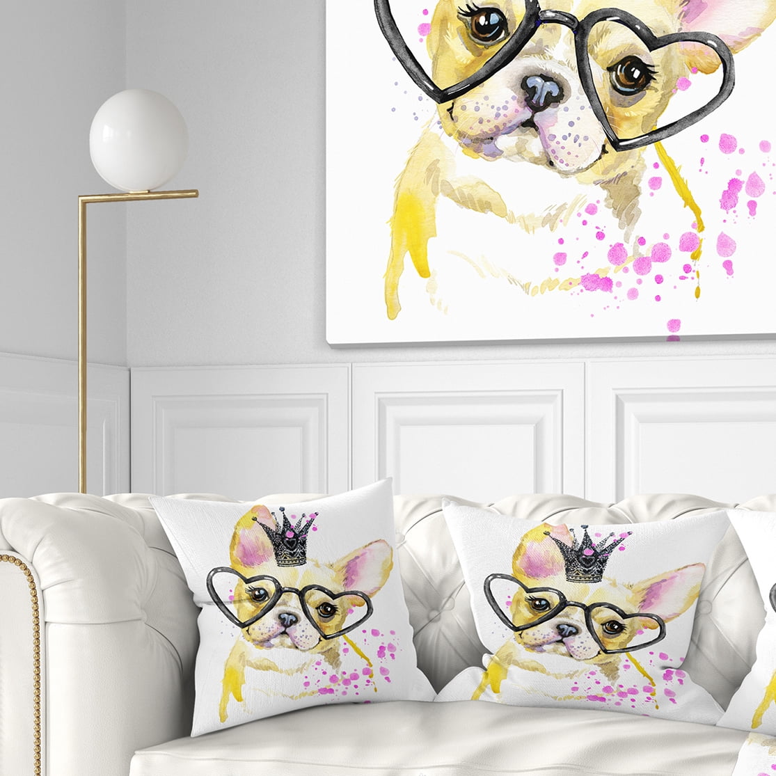 Designart Funny Dog with Large Glasses - Contemporary Animal Throw Pillow - 16x16