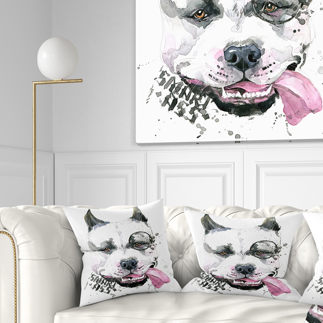 Designart Funny Dog with Single Lens - Contemporary Animal Throw Pillow - 18x18