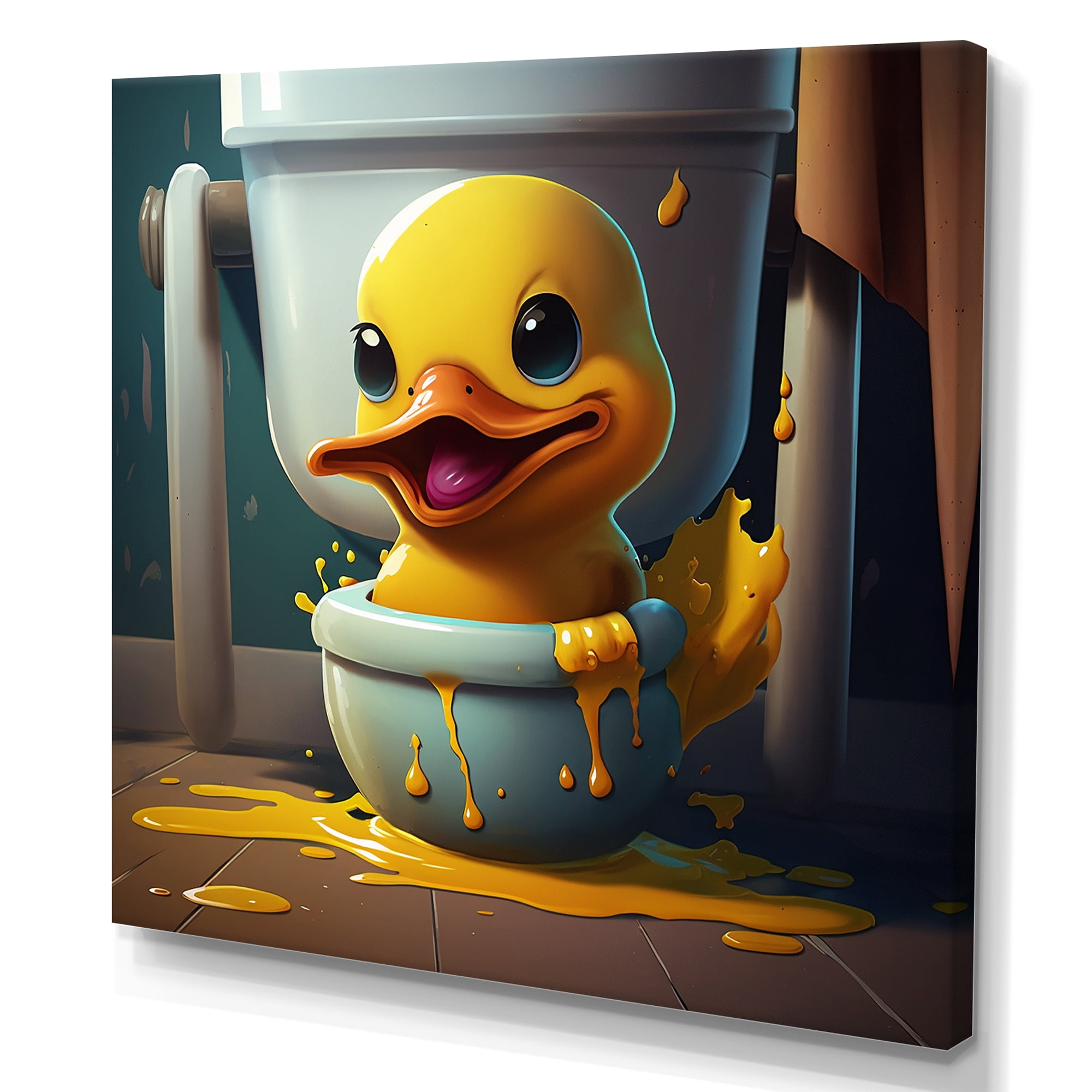 Designart Funny Duckling Missed The Toilet I Canvas Wall Art