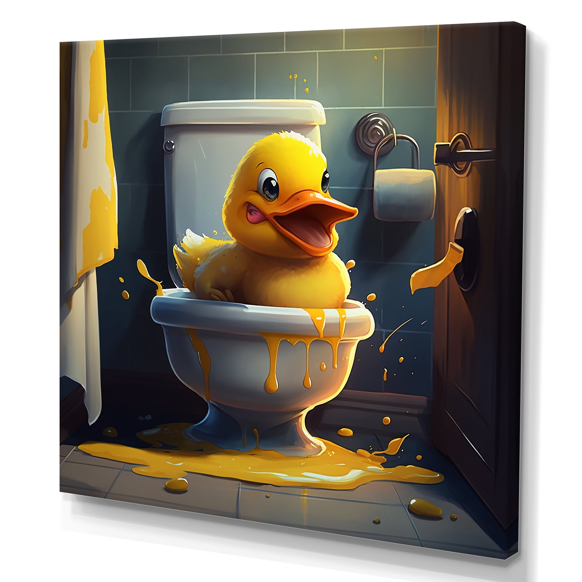 Designart Funny Duckling Missed The Toilet II Canvas Wall Art