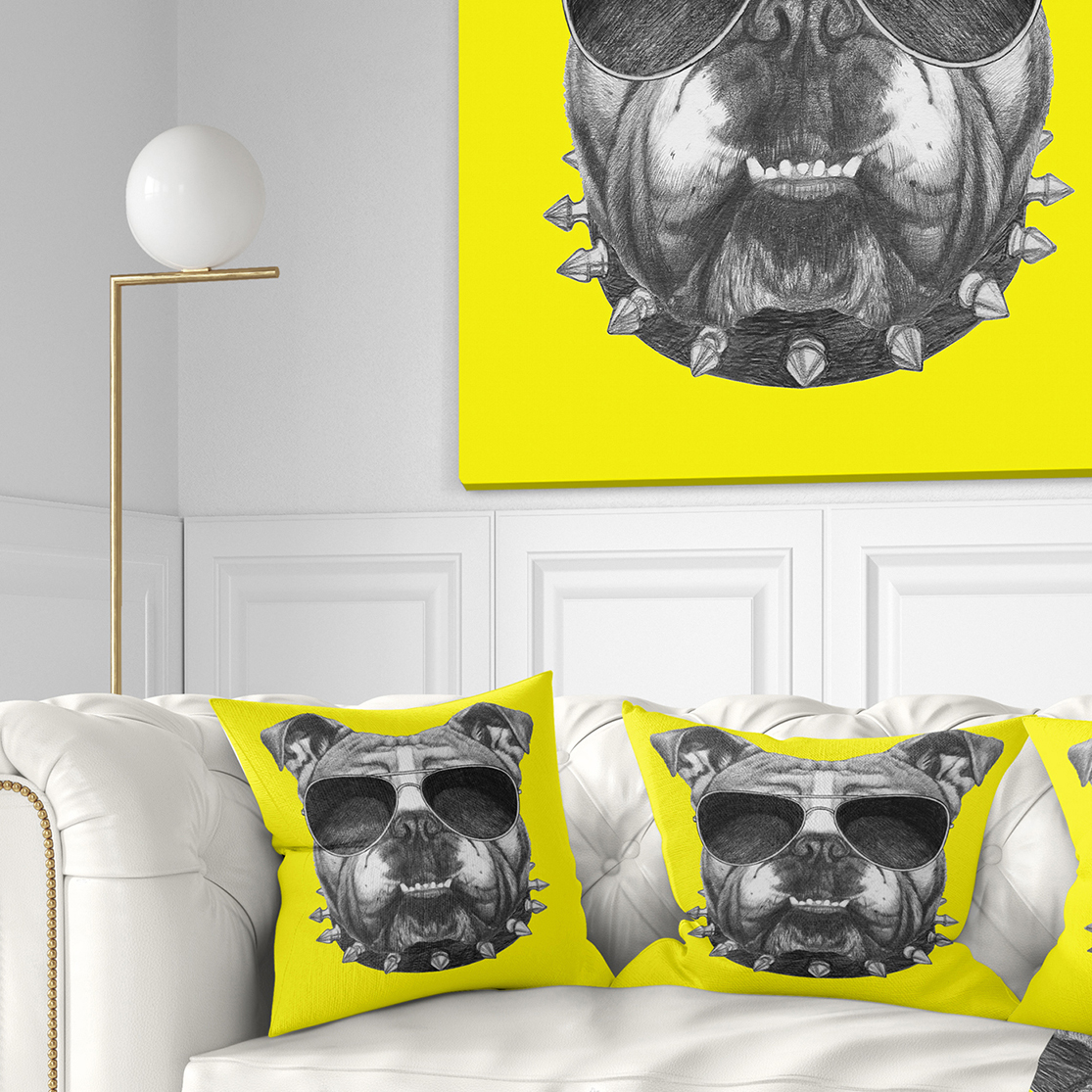 Designart Funny English Bulldog with Collar - Contemporary Animal Throw Pillow - 18x18
