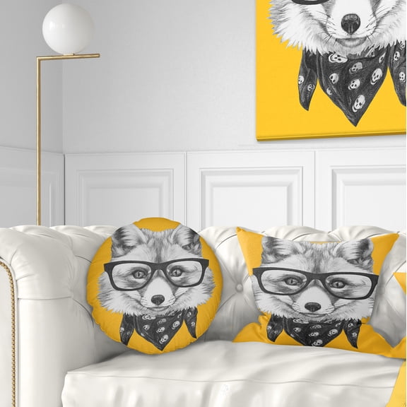 Designart Funny Fox with Formal Glasses - Contemporary Animal Throw Pillow - 12x20