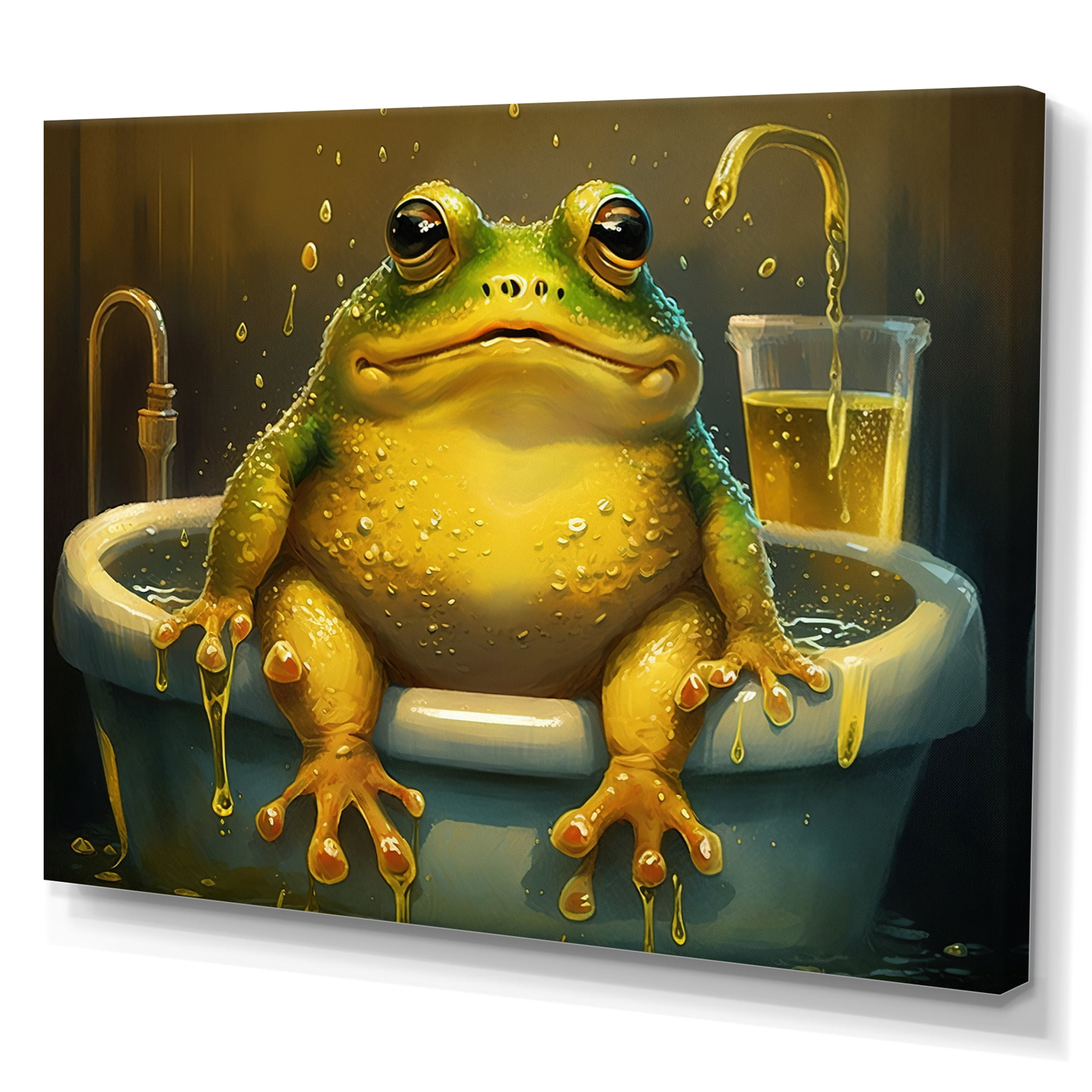 Designart Funny Frog Enjoying His Bath I Canvas Wall Art
