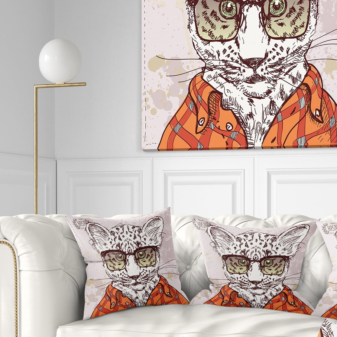 Designart Funny Hipster Leopard with Glasses - Animal Throw Pillow - 18x18