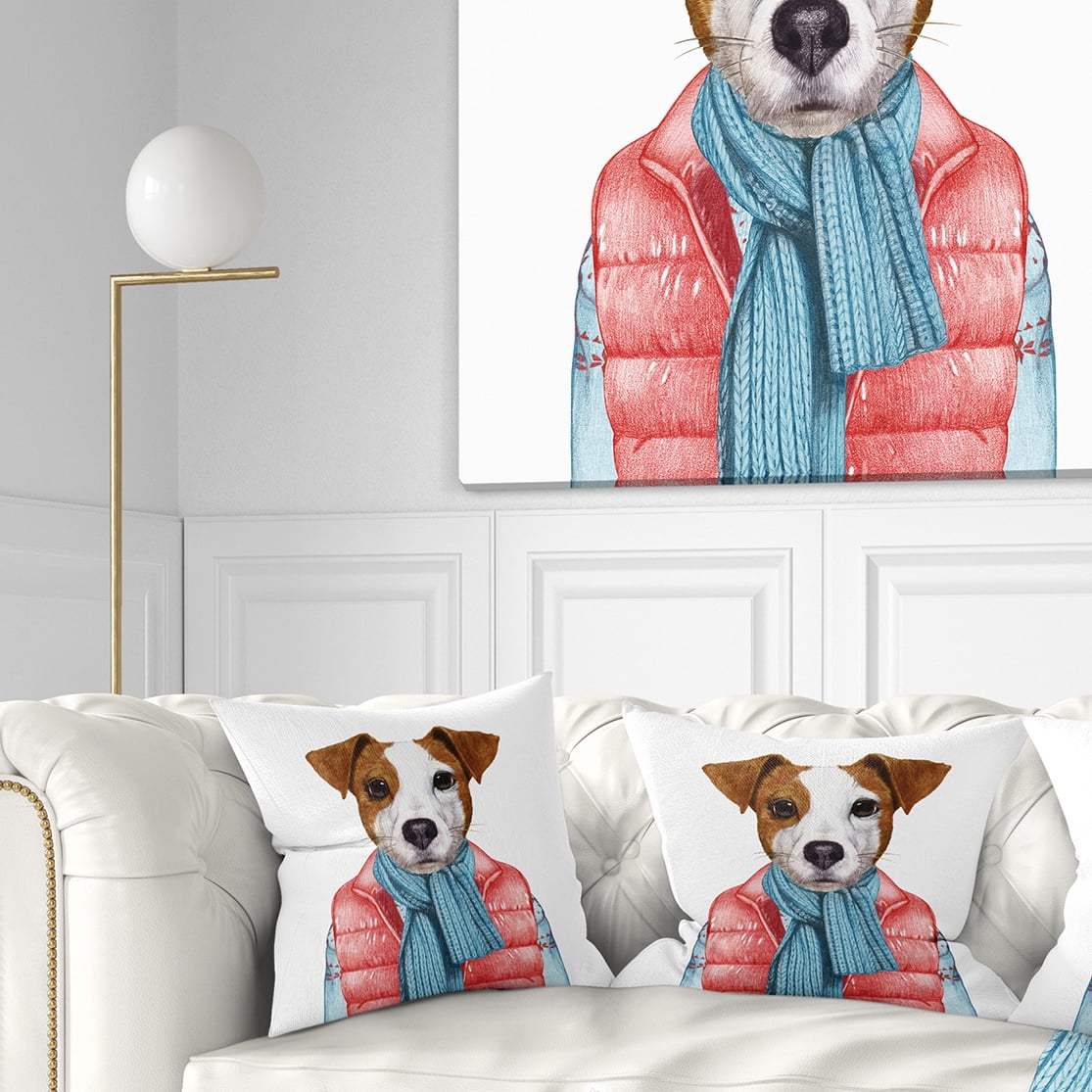 Designart Funny Jack Russell in Formal Suit - Animal Throw Pillow - 16x16