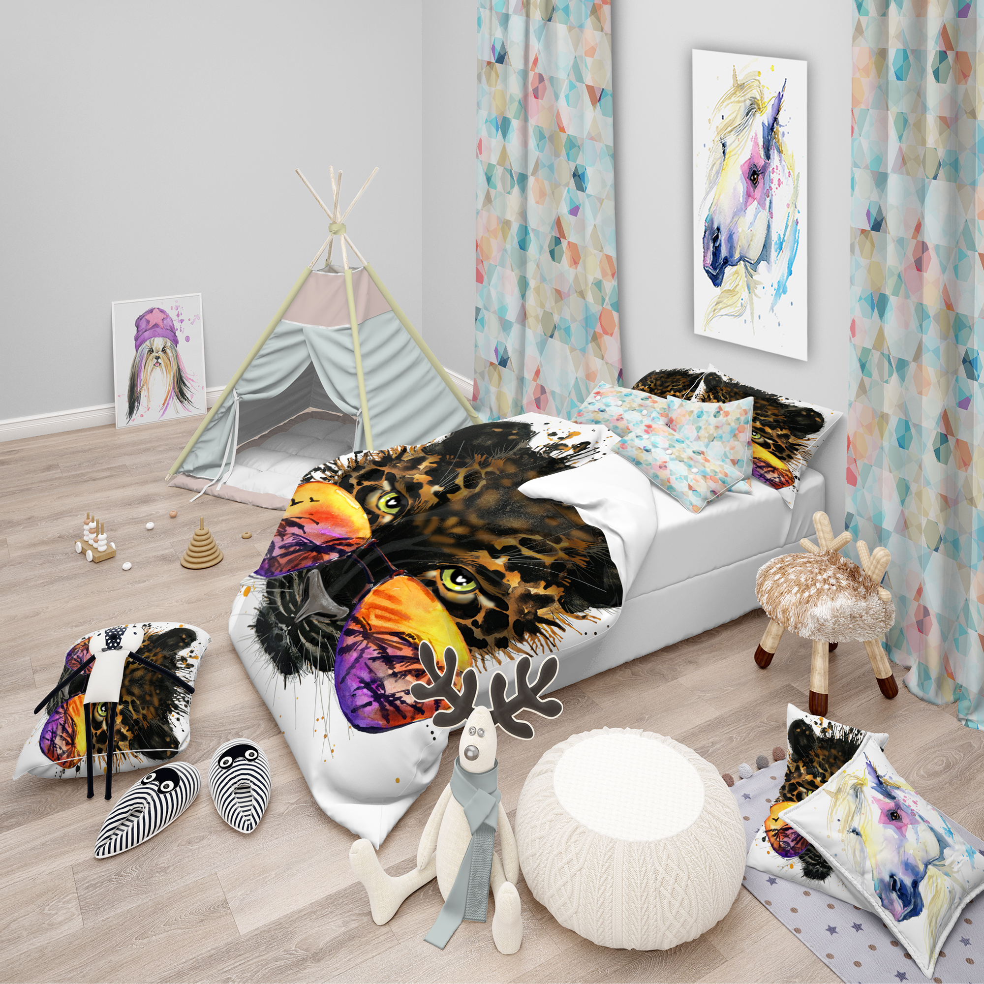 Designart 'Funny Jaguar with Sunglasses' Tropical Duvet Cover Set
