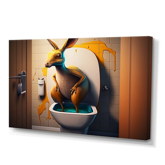 Designart Funny Kangaroo Going To The Dunny Canvas Wall Art