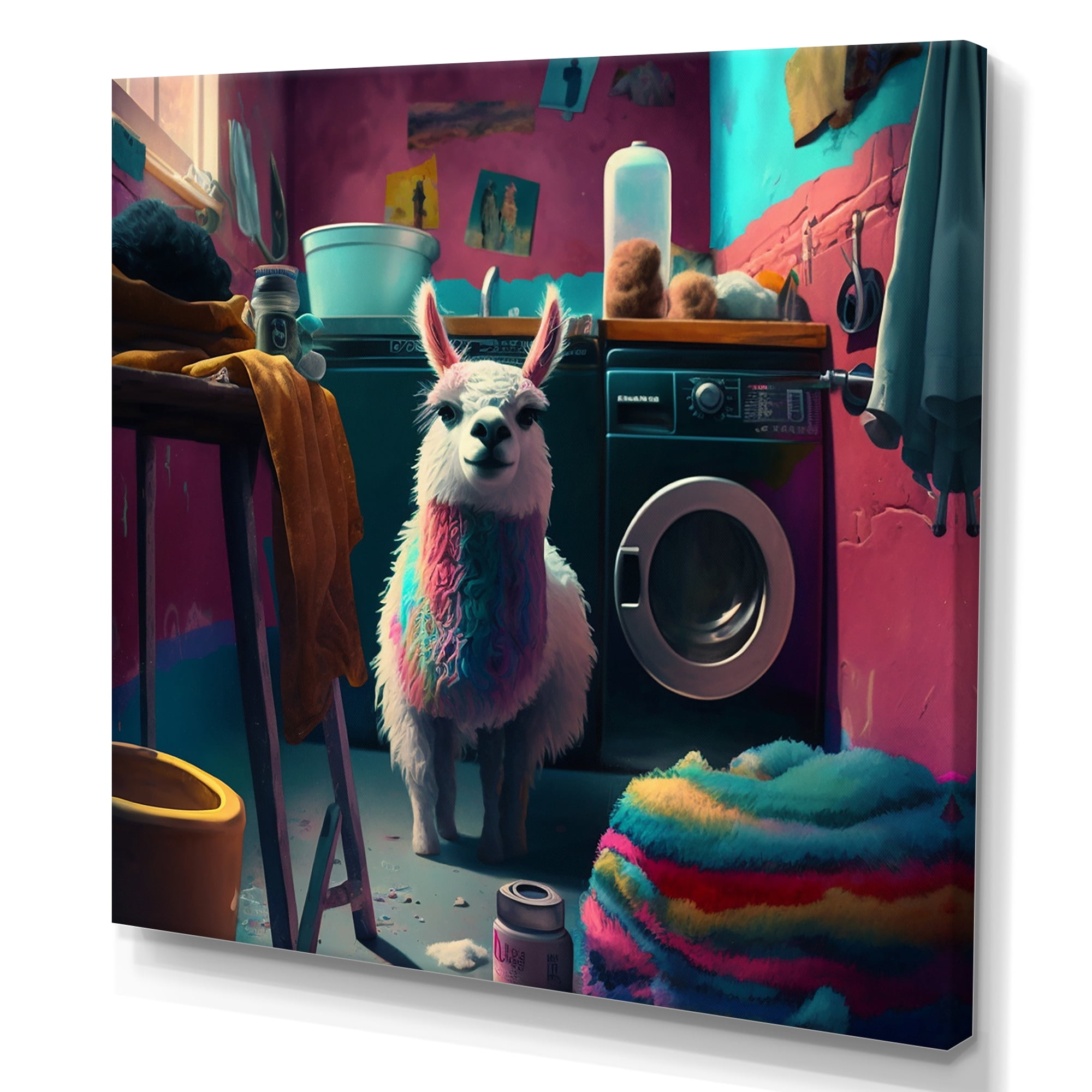 Designart Funny Llama In Laundry I Canvas Wall Art