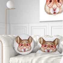 Designart Funny Mouse with Heart Glasses - Animal Throw Pillow - 12x20