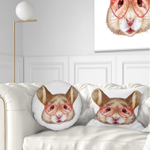 Designart Funny Mouse with Heart Glasses - Animal Throw Pillow - 12x20