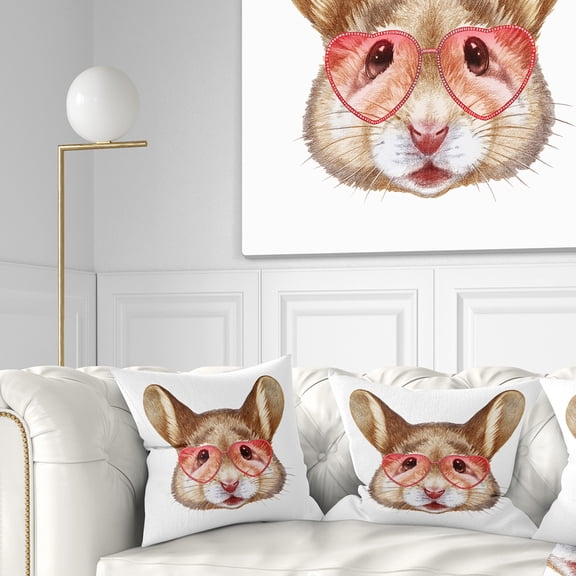 Designart Funny Mouse with Heart Glasses - Animal Throw Pillow - 16x16