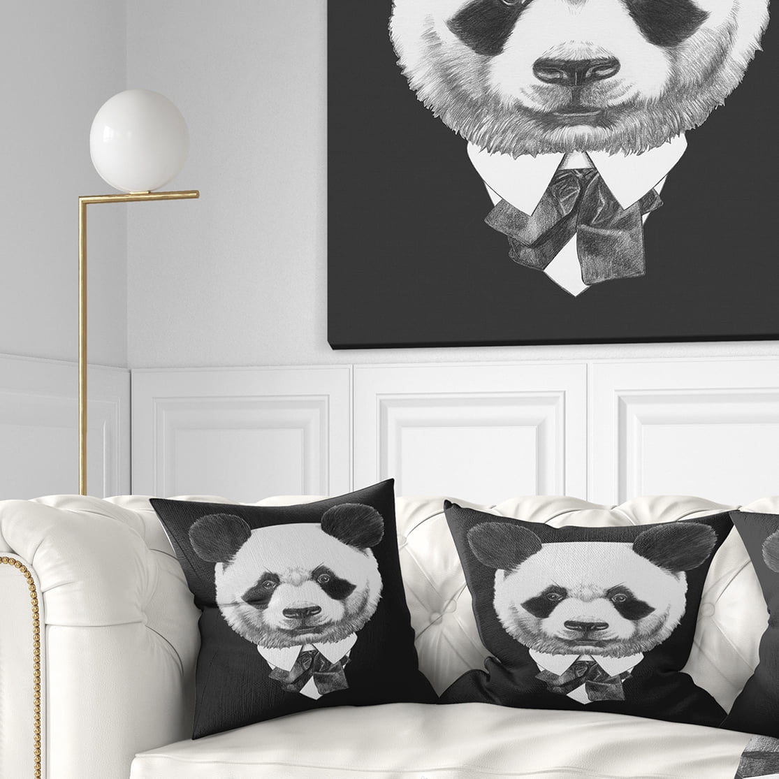 Designart Funny Panda in Suit and Tie - Animal Throw Pillow - 18x18