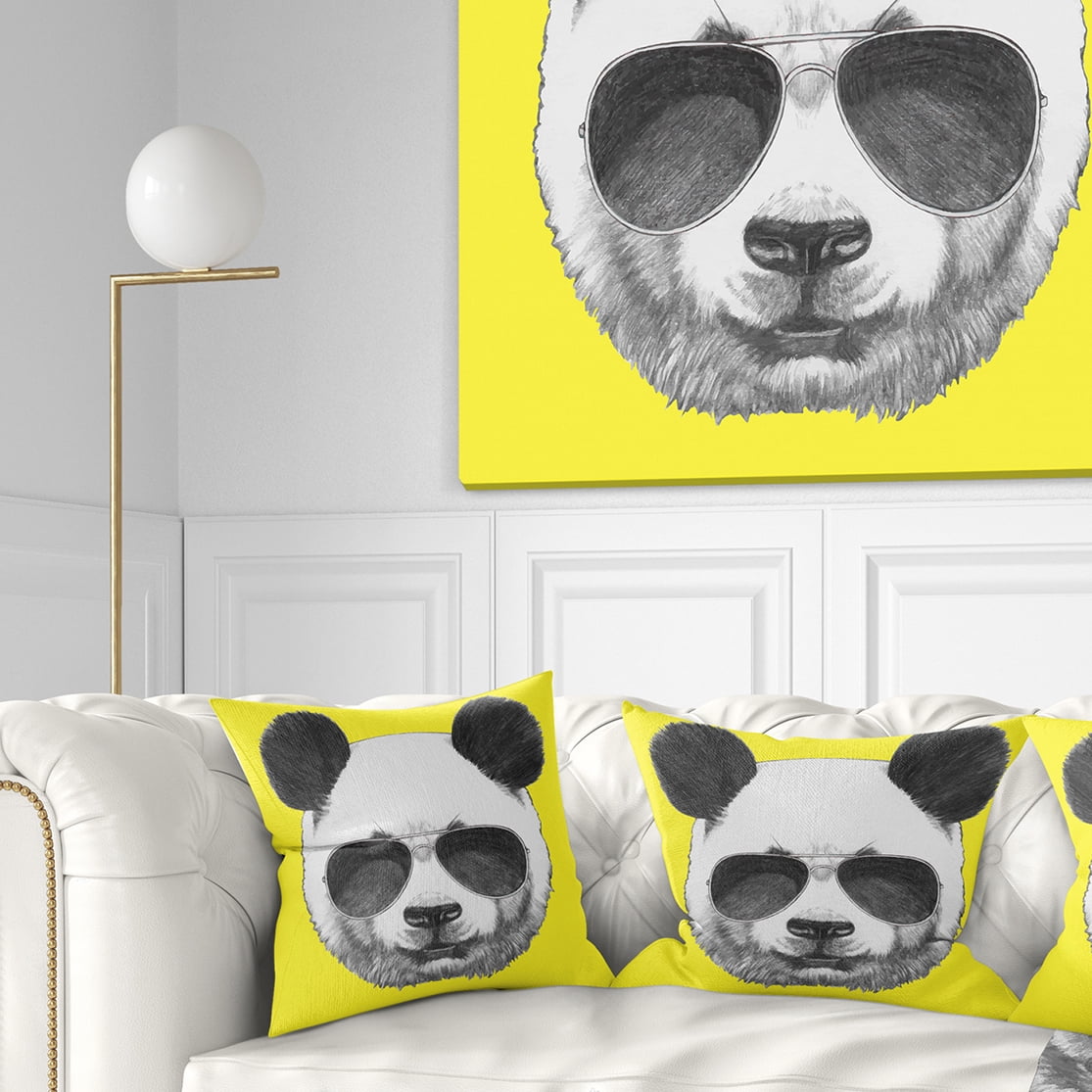Designart Funny Panda with Sunglasses - Animal Throw Pillow - 18x18