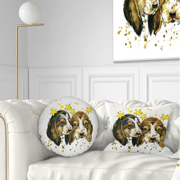 Designart Funny Puppy Dogs Watercolor - Contemporary Animal Throw Pillow - 12x20