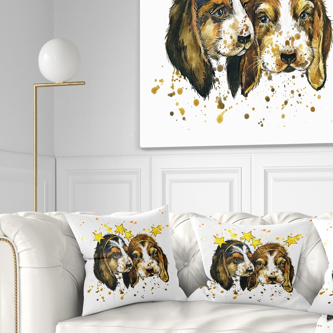 Designart Funny Puppy Dogs Watercolor - Contemporary Animal Throw Pillow - 18x18