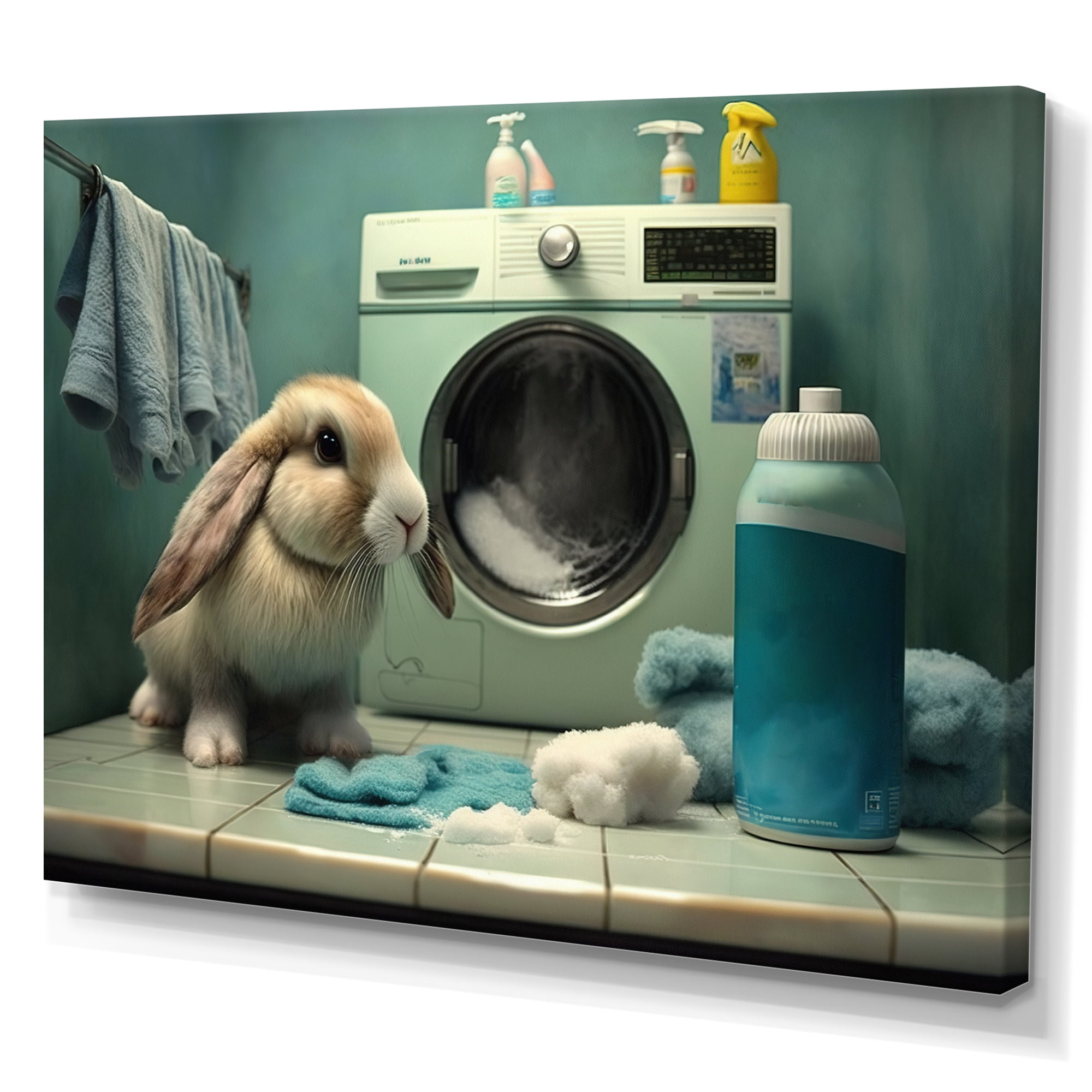 Designart Funny Rabbit Doing Laundry I Canvas Wall Art