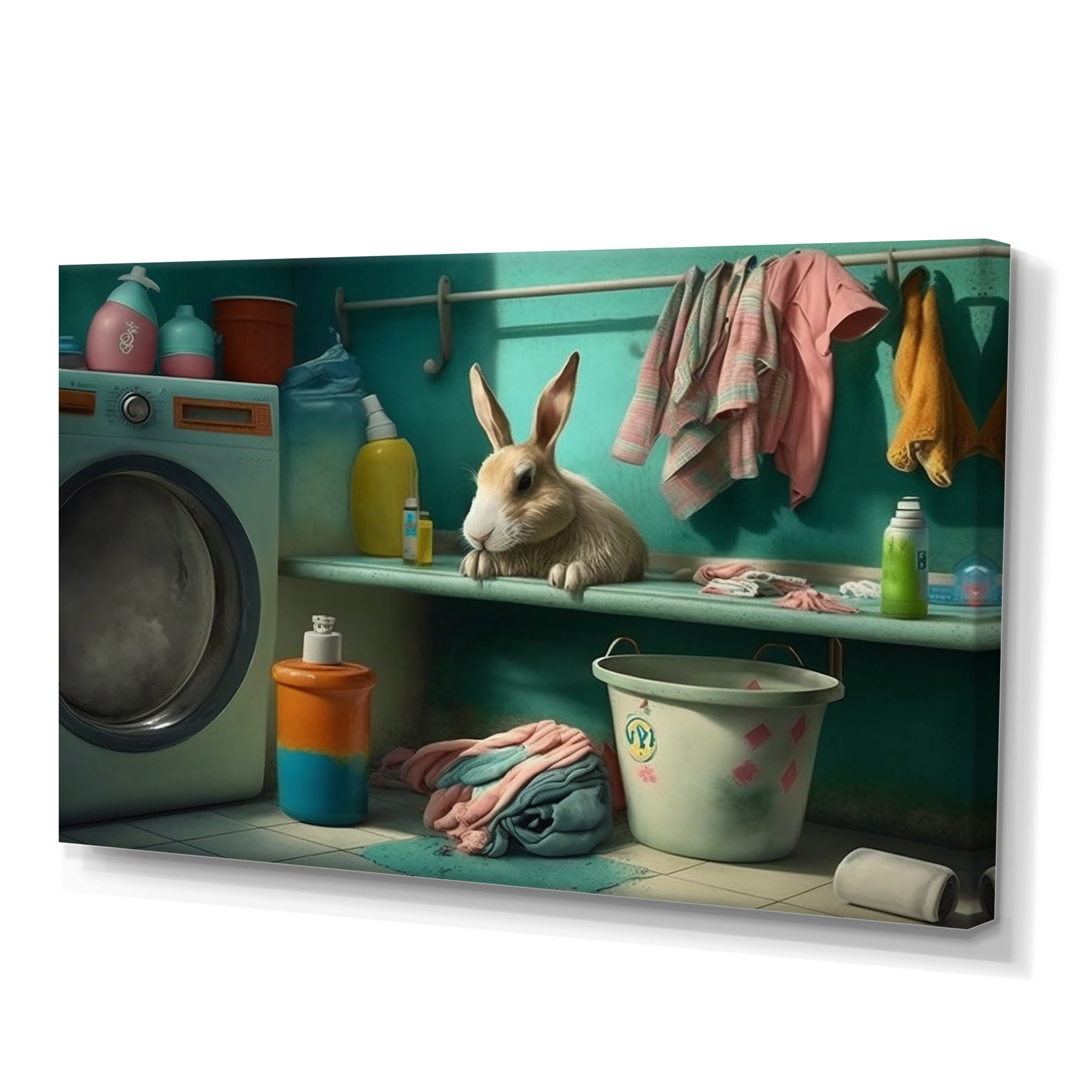 Designart Funny Rabbit Doing Laundry III Canvas Wall Art