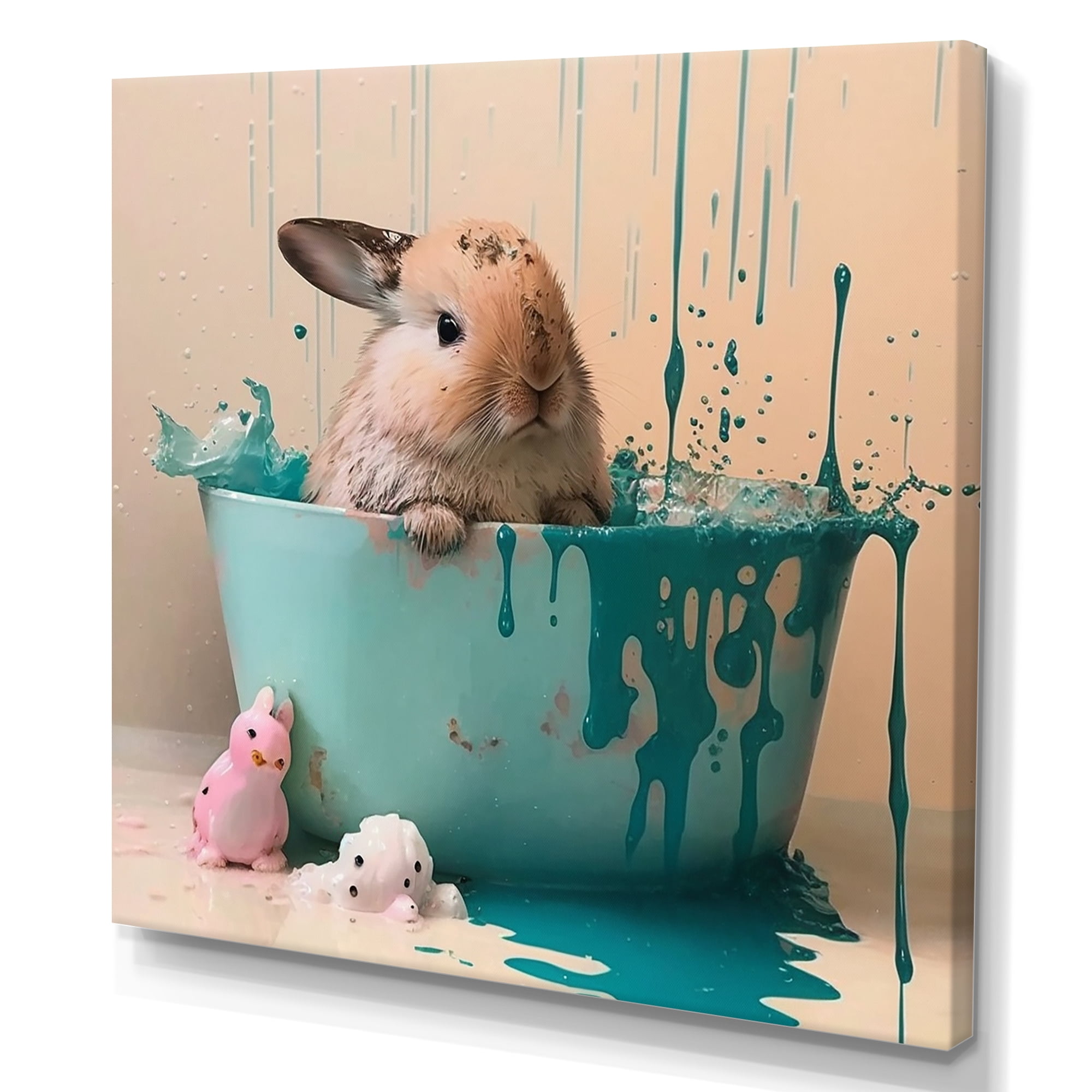 Designart Funny Rabbit In The Tub I Canvas Wall Art