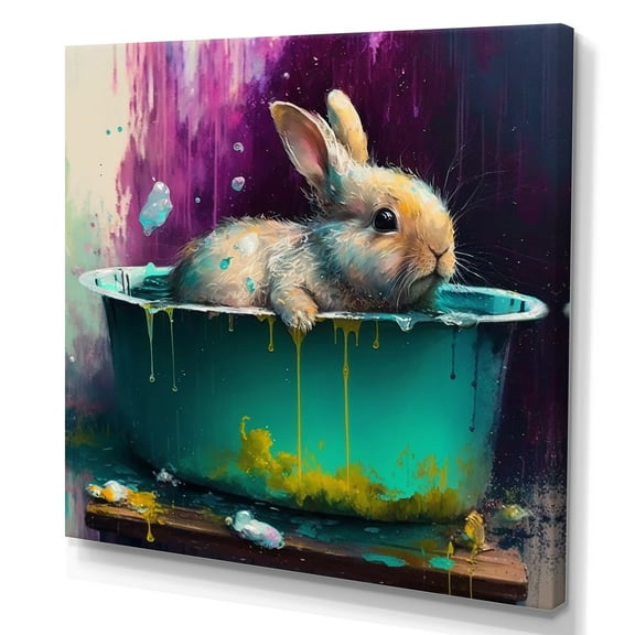 Designart Funny Rabbit In The Tub II Canvas Wall Art