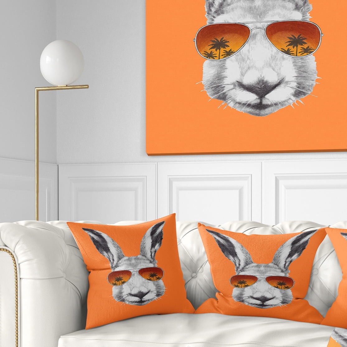 Designart Funny Rabbit with Sunglasses - Animal Throw Pillow - 16x16