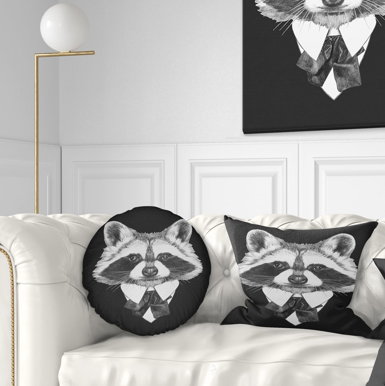 Designart Funny Raccoon in Suit and Tie - Animal Throw Pillow - 12x20