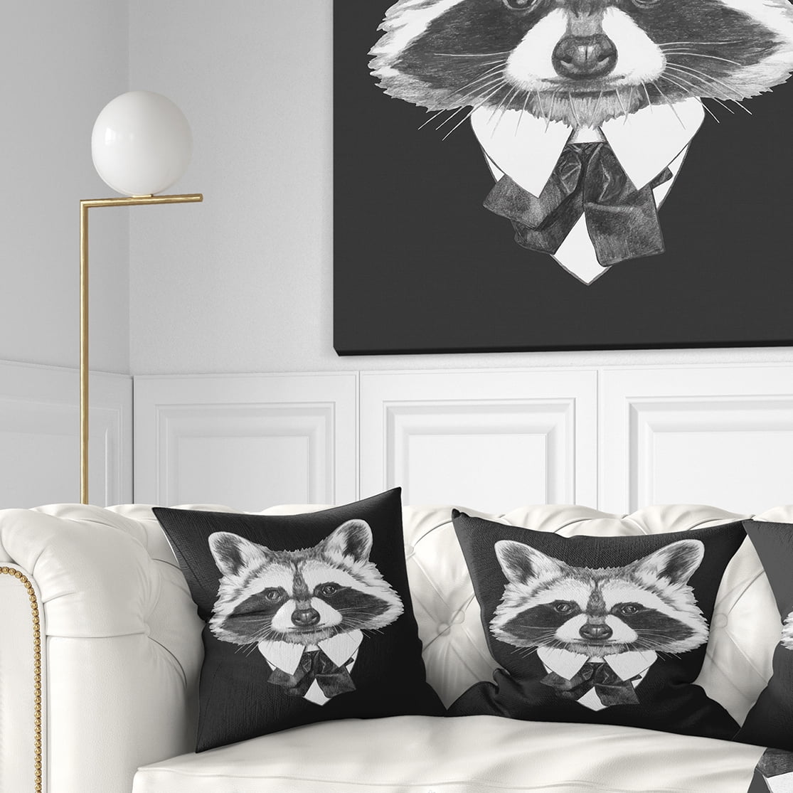 Designart Funny Raccoon in Suit and Tie - Animal Throw Pillow - 18x18