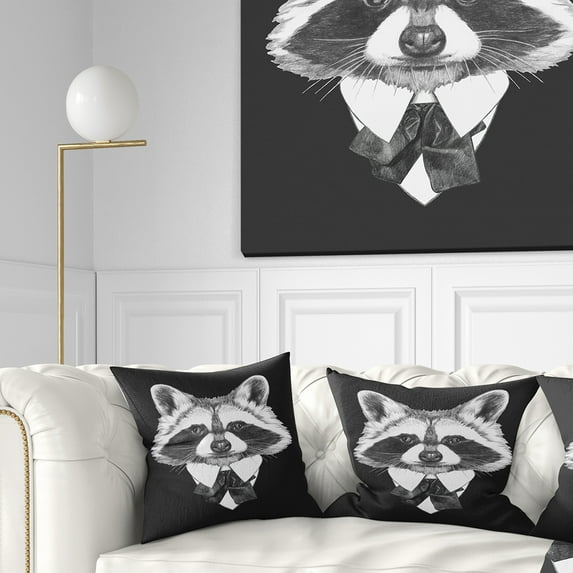 Designart Funny Raccoon in Suit and Tie - Animal Throw Pillow - 18x18