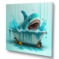 Designart Funny Shark In A Tub I Canvas Wall Art