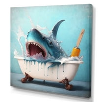 Designart Funny Shark In A Tub II Canvas Wall Art