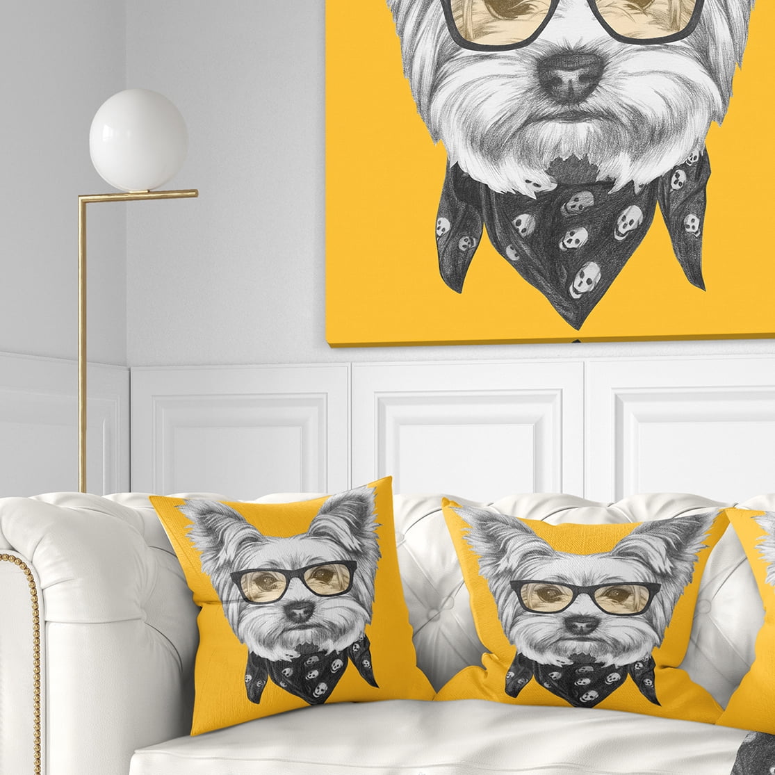 Designart Funny Terrier Dog with Glasses - Animal Throw Pillow - 18x18