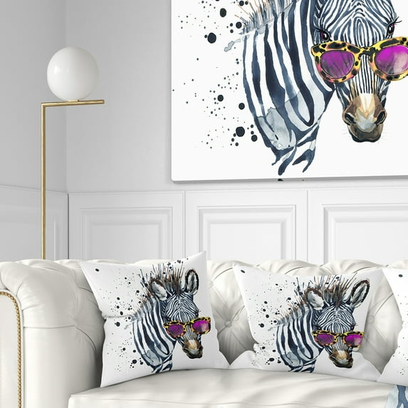 Designart Funny Zebra Watercolor - Animal Throw Pillow - 16x16