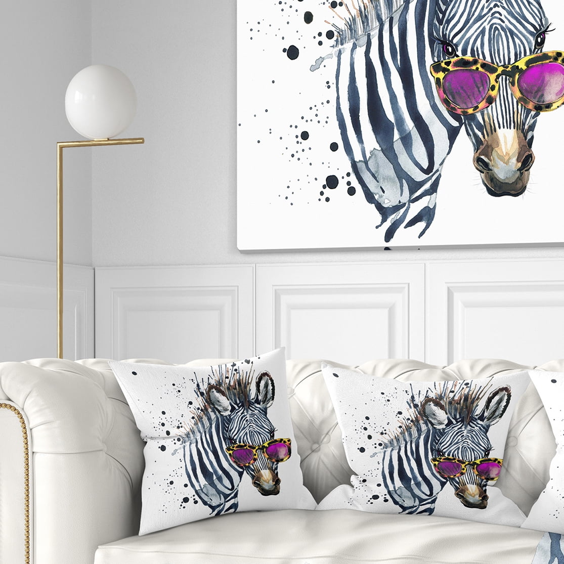 Designart Funny Zebra Watercolor - Animal Throw Pillow - 18x18