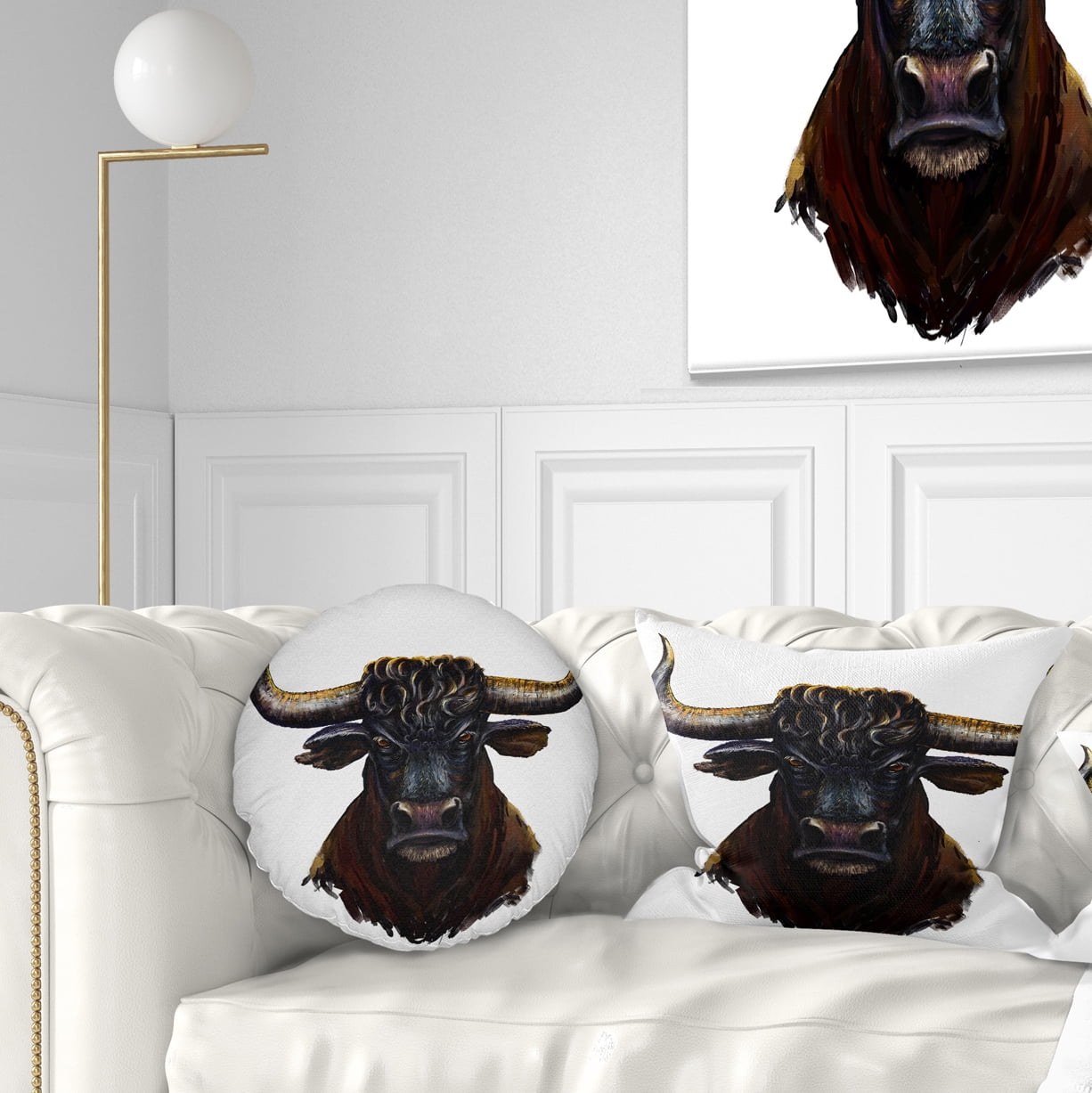 Designart Furious Bull Illustration Art - Animal Throw Pillow - 12x20