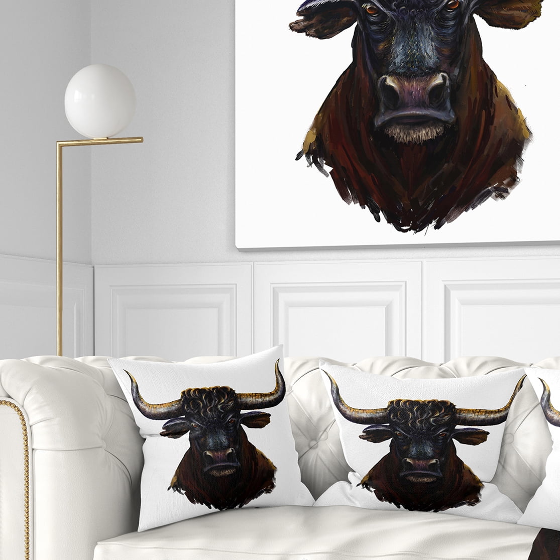 Designart Furious Bull Illustration Art - Animal Throw Pillow - 16x16