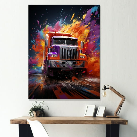 Designart "Furious Expressionist Monster Truck" Truck Canvas Art Print