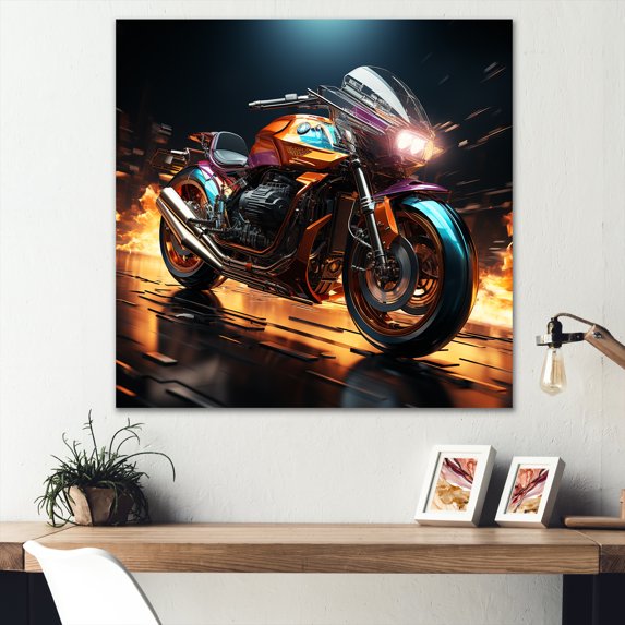 Designart "Furious Velocity On Two Wheels II" Motorcycle Canvas Wall Art