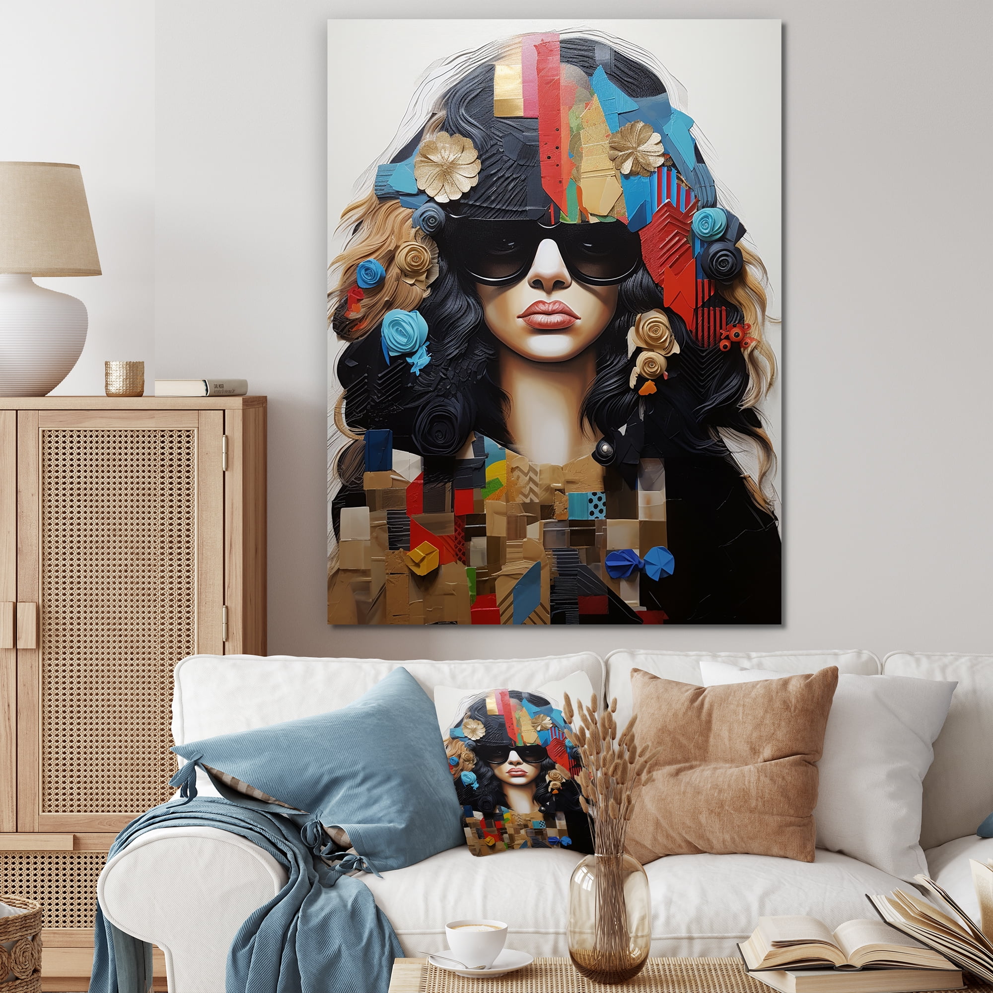 Designart "Fusion Forms Collage in Woman Portrait" Abstract Canvas Wall