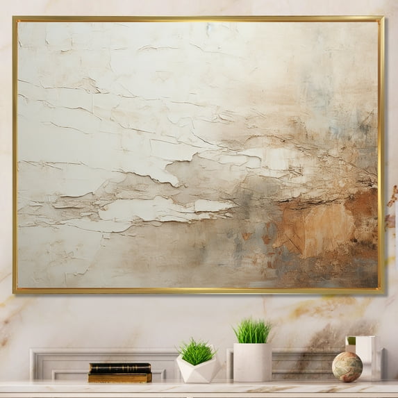 Designart "Fusion Of Beige And Brown Paint" Abstract Painting Floater Framed Wall Art Living Room