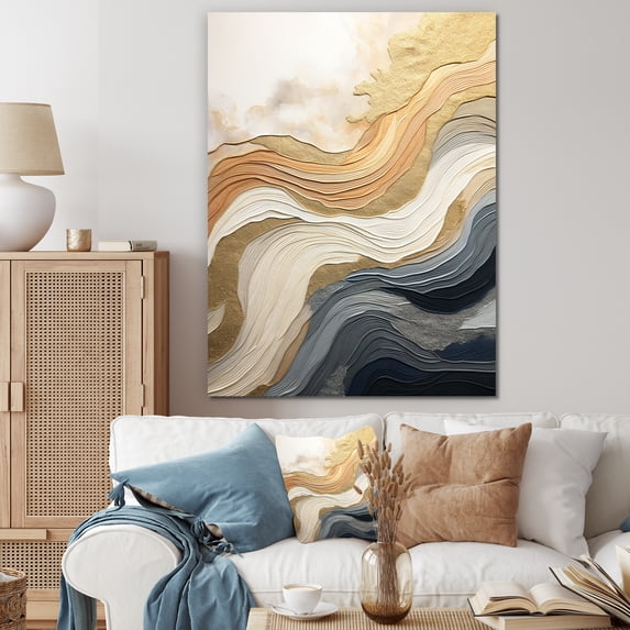Designart "Fusion Of Coastal Waves In White And Blue" Abstract Shapes Canvas Art Print