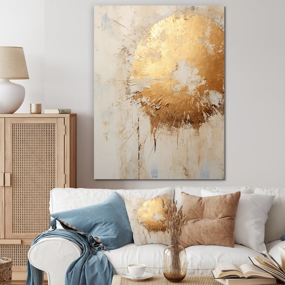 Designart "Fusion Of Gold And Beige Paint I" Abstract Painting Wall Decor