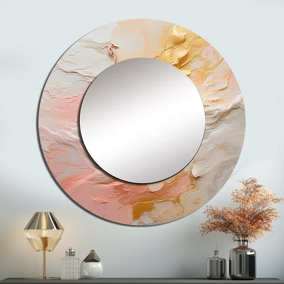 Designart "Fusion Of Gold And Pink Paint" Abstract Painting Rund Mirror For Wall Decor - Large Beige Round Print Mirror - Round Modern Mirror - Wall Mounted Round Large Mirror - 36" x 36"