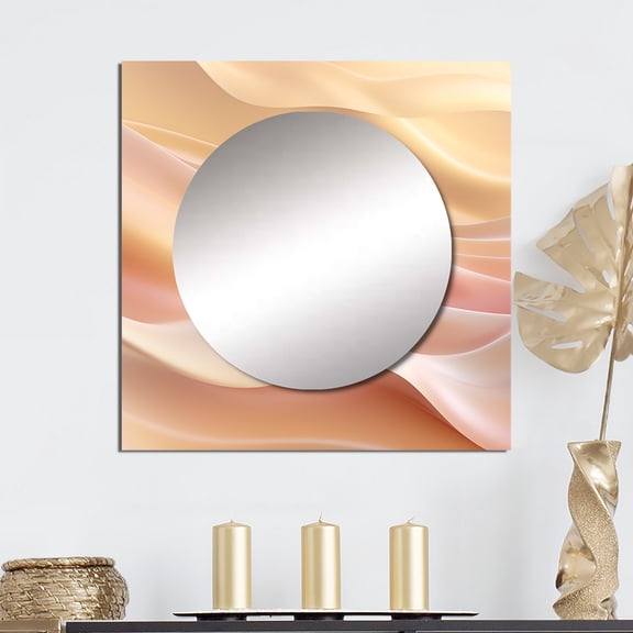 Designart "Fusion Of Gold And Pink Serene Waves" Abstract Shapes Pink Large Square Mirror - Square Bedroom Mirror Printed Wall Decor - Modern Square Printed Wall Mirror Art