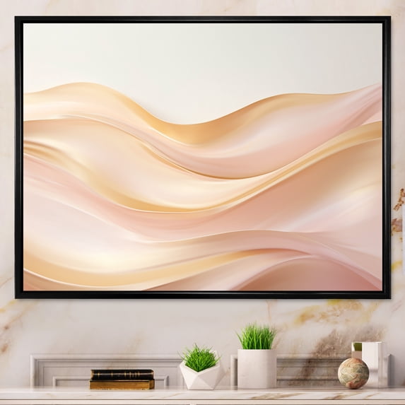 Designart "Fusion Of Gold And Pink Serene Waves I" Abstract Shapes Floater Framed Wall Art Prints