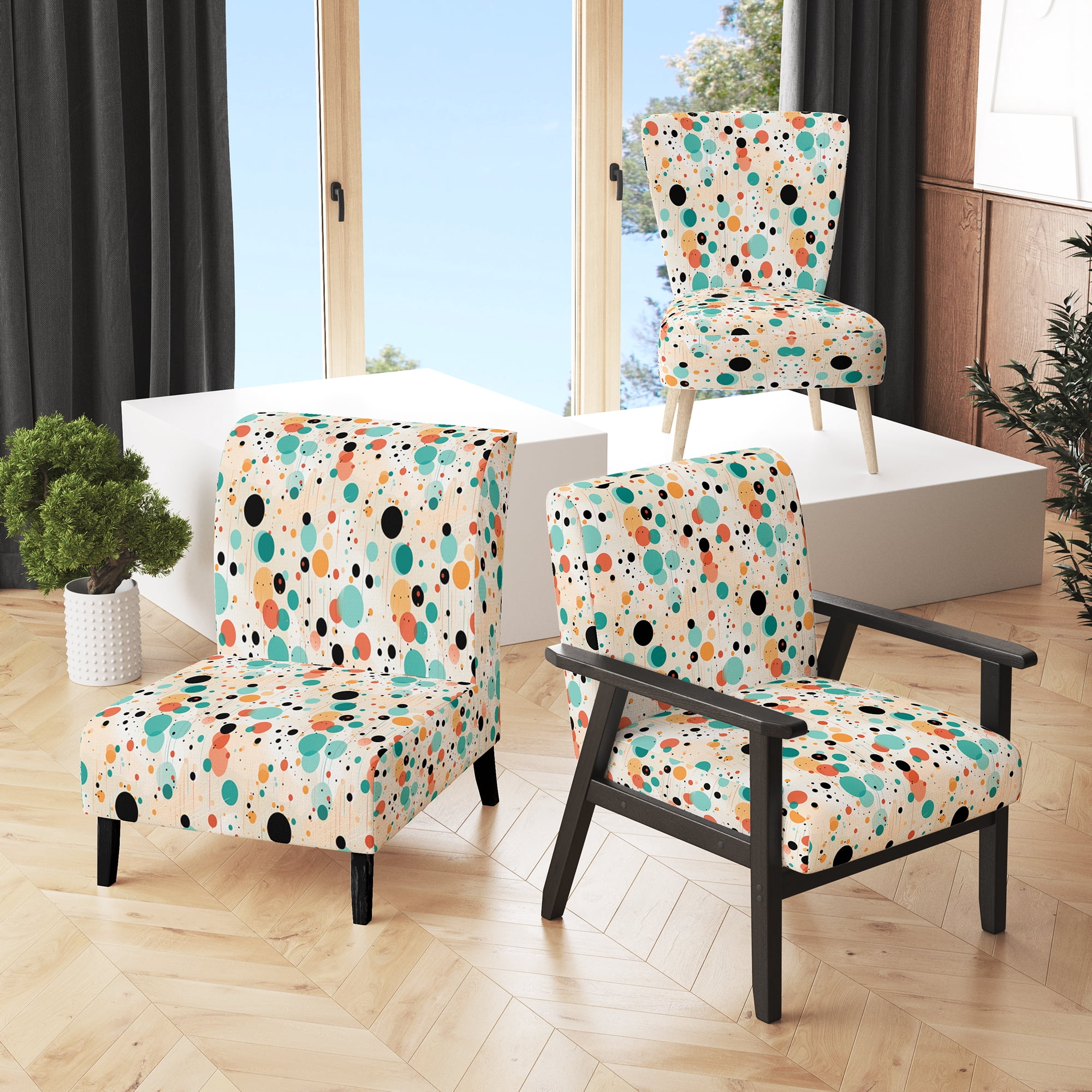 Designart "Fusion Of Modern Polka Dots" Black Polka Dots Upholstered