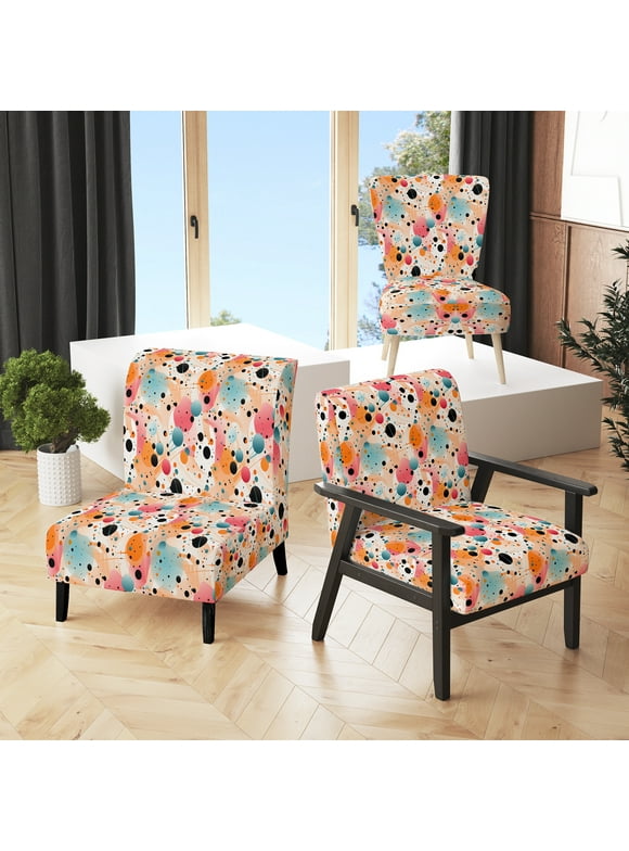 Designart "Fusion Of Modern Polka Dots I" Black Polka Dots Upholstered Accent Chair - Modern Arm Chair For Living Room