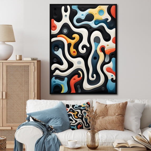 Designart "Fusion Of Multicolor Labyrinth" Abstract Shapes Floater Framed Canvas Wall Art