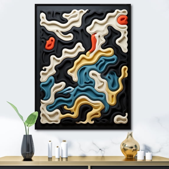 Designart "Fusion Of Multicolor Labyrinth I" Abstract Shapes Floater Framed Canvas Prints