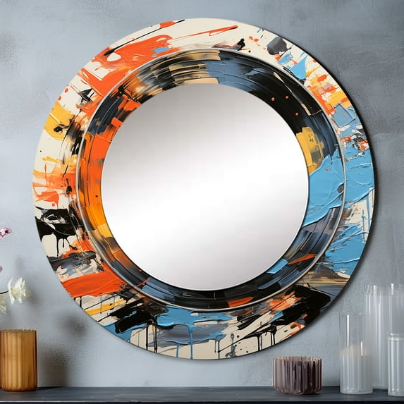 Designart "Fusion of Sounds The Vinyl Experience" Music Rund Mirror For Wall Decor - Large Yellow Round Printed Mirror - Pop Art Round Mirror 36" x 36" Inch
